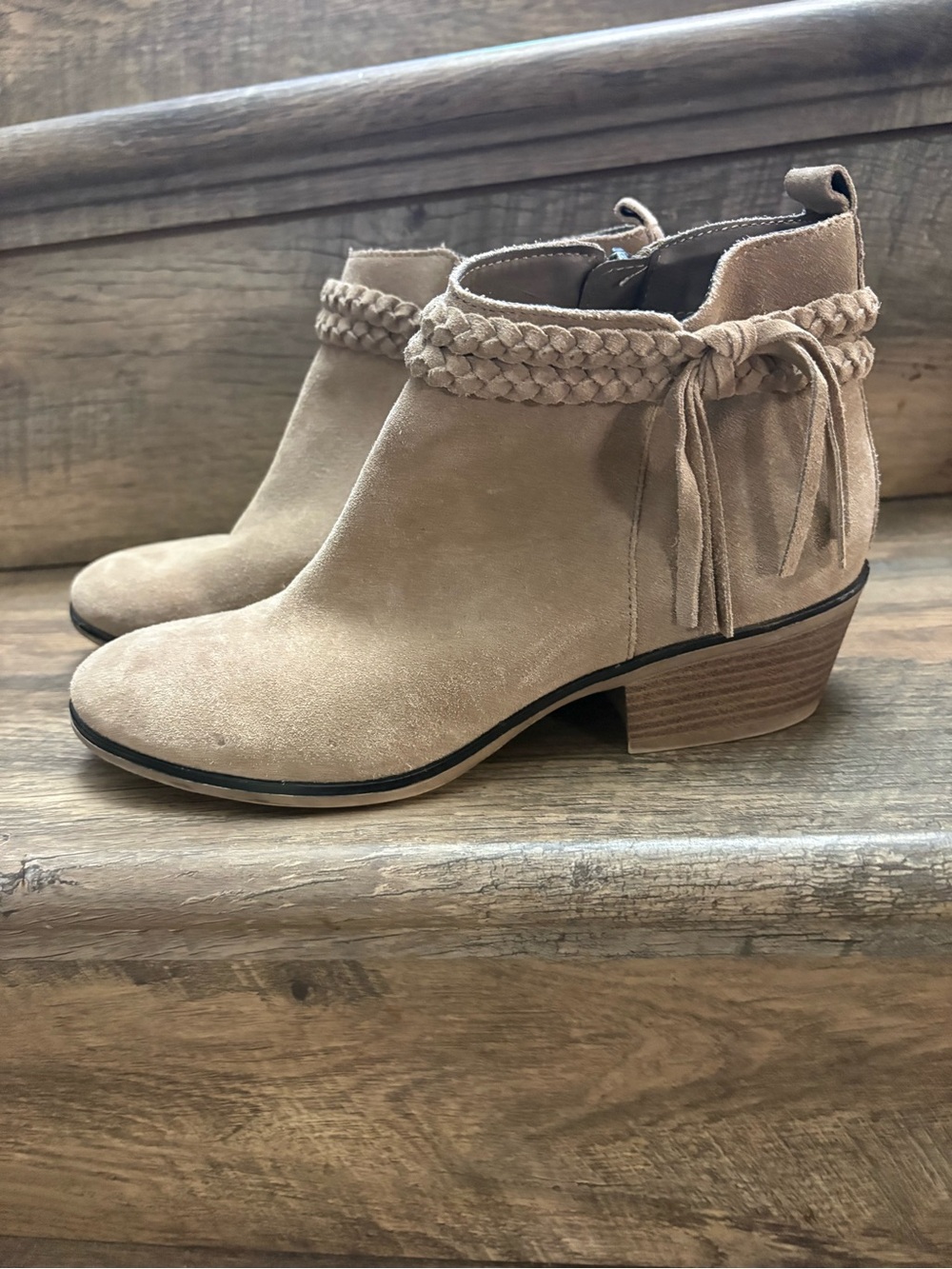 Michael Shannon Taupe Suede Braided Ankle Booties